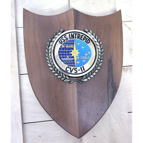 U.S. Navy USS Intrepid CVS-11Walnut Metal Wood Wall Hanging Plaque